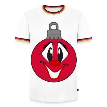 Weihnachtsbaumkugel mit fröhlichem Comic Gesicht  - Männer Kontrast-T-Shirt - Weiß/Dreifarbig - Vorne - AI Model Female 172 light (172cm) & AI Model Male 185 light (185cm)