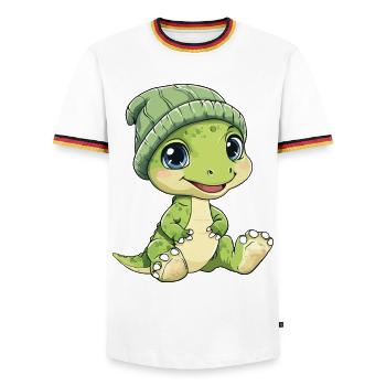 Dinosaurier Süß Niedlich Baby Kinder Tier Cartoon - Männer Kontrast-T-Shirt - Weiß/Dreifarbig - Vorne - AI Model Female 172 light (172cm) & AI Model Male 185 light (185cm)