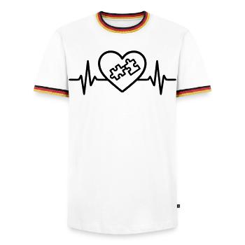 Heart Puzzle – Love for Logic Games - Men's Ringer Shirt - white/tricolour - Front - AI Model Female 172 light (172cm) & AI Model Male 185 light (185cm)