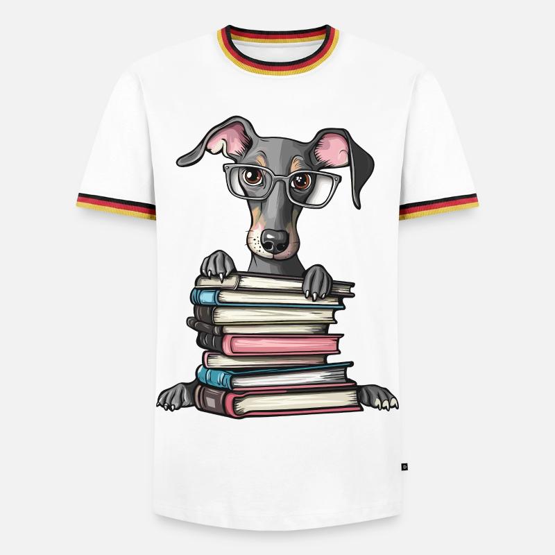 Süßes Windhund-Lesebuch mit Brille - Männer Kontrast-T-Shirt - Weiß/Dreifarbig