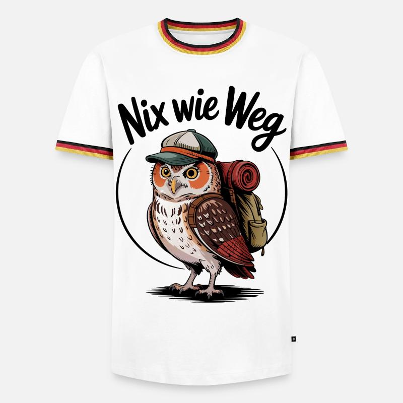Waldwanderer Eule mit Rucksack - Männer Kontrast-T-Shirt - Weiß/Dreifarbig