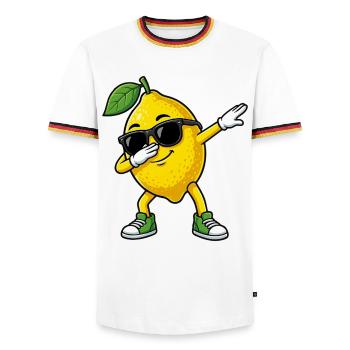 Dessin animé Dun Citron dans la pose Dab - T-shirt contrasté Homme - blanc/tricolore - Devant - AI Model Female 172 light (172cm) & AI Model Male 185 light (185cm)