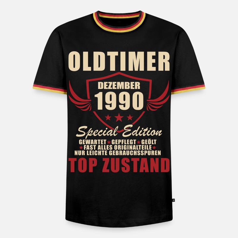 Oldtimer Dezember 1990 Sonderedition - Männer Kontrast-T-Shirt - Schwarz/Dreifarbig