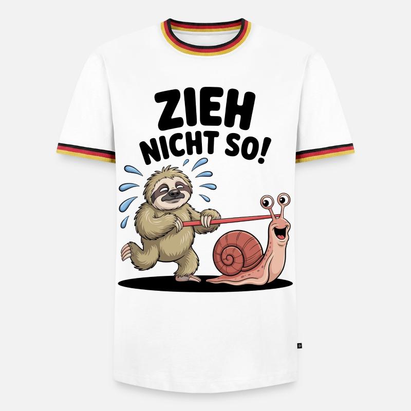 Sloth pulling snail, funny cartoon - Men's Ringer Shirt - white/tricolour