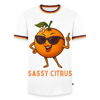 Sassy Citrus mit Sonnenbrille - Männer Kontrast-T-Shirt - Weiß/Dreifarbig - Vorne - AI Model Female 172 light (172cm) & AI Model Male 185 light (185cm)