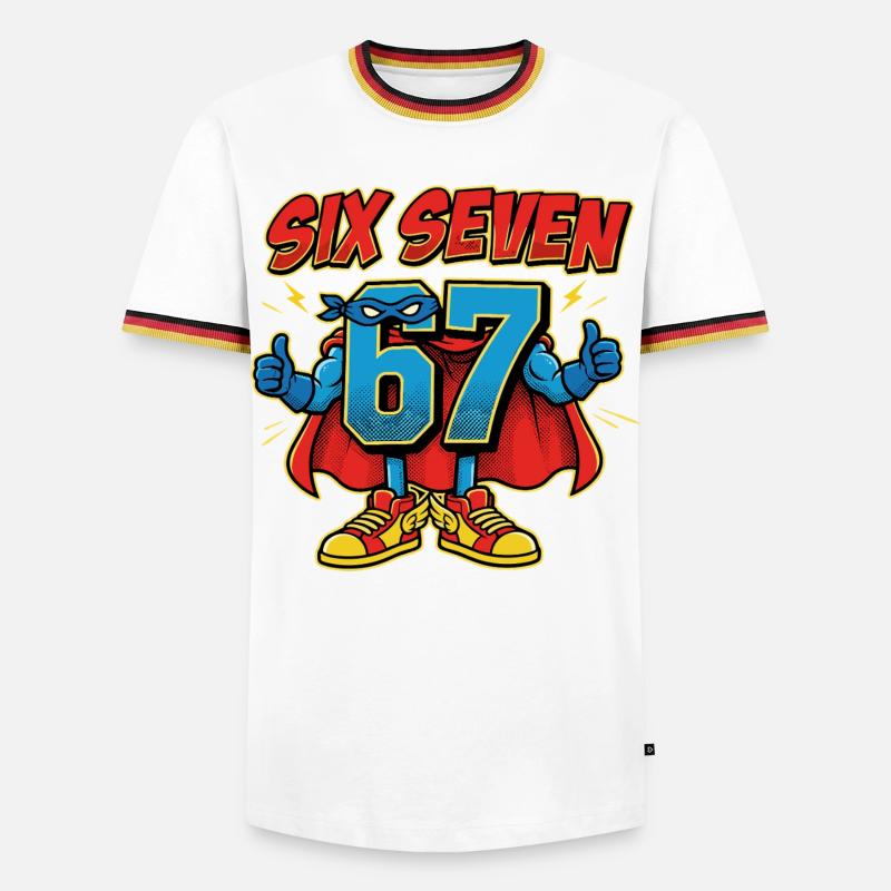 6-7 Meme 67 – Sechs Sieben Schulwitz - Männer Kontrast-T-Shirt - Weiß/Dreifarbig