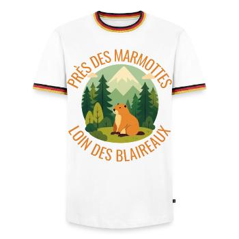 Alpine Marmot in the Forest - Men's Ringer Shirt - white/tricolour - Front - AI Model Female 172 light (172cm) & AI Model Male 185 light (185cm)