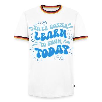 Swim Instructor Ya'll going to Learn To Swim Today - Men's Ringer Shirt - white/tricolour - Front - AI Model Female 172 light (172cm) & AI Model Male 185 light (185cm)