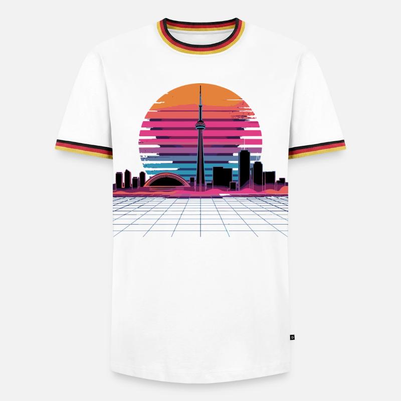 Neon Skyline Retro Sunset - Men's Ringer Shirt - white/tricolour