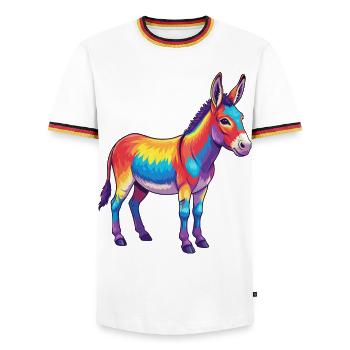 Colorful Donkey Rainbow Pop Art Watercolor - Men's Ringer Shirt - white/tricolour - Front - AI Model Female 172 light (172cm) & AI Model Male 185 light (185cm)
