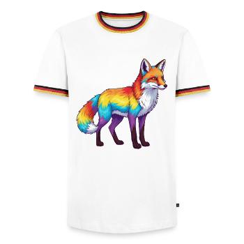 Buntes Fuchs-Regenbogen-Pop-Art-Aquarell - Männer Kontrast-T-Shirt - Weiß/Dreifarbig - Vorne - AI Model Female 172 light (172cm) & AI Model Male 185 light (185cm)