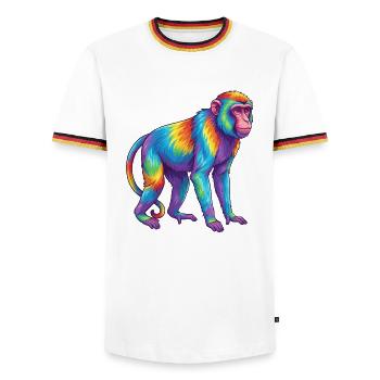 Aquarelle Pop Art Singe Arc-en-ciel Coloré - T-shirt contrasté Homme - blanc/tricolore - Devant - AI Model Female 172 light (172cm) & AI Model Male 185 light (185cm)