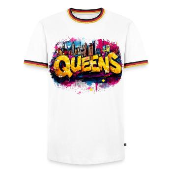 Queens Graffiti Skyline Color Explosion - Men's Ringer Shirt - white/tricolour - Front - AI Model Female 172 light (172cm) & AI Model Male 185 light (185cm)
