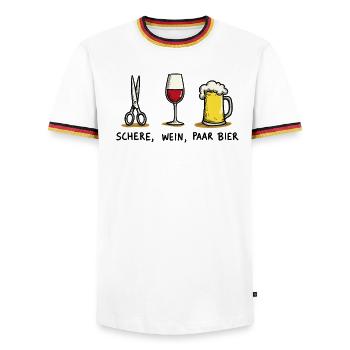 Ciseaux, vin, couple, bière, drôle, jeu de mots de fête - T-shirt contrasté Homme - blanc/tricolore - Devant - AI Model Female 172 light (172cm) & AI Model Male 185 light (185cm)