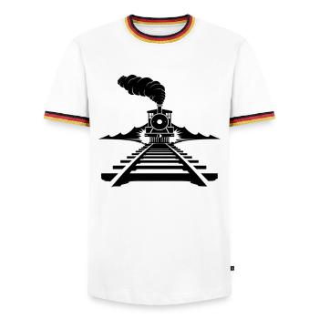 Croquis ferroviaire - T-shirt contrasté Homme - blanc/tricolore - Devant - AI Model Female 172 light (172cm) & AI Model Male 185 light (185cm)