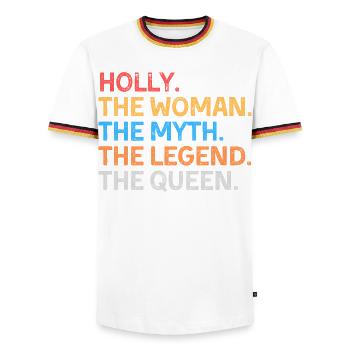 Holly The Woman The Myth The Legend The Queen - Men's Ringer Shirt - white/tricolour - Front - AI Model Female 172 light (172cm) & AI Model Male 185 light (185cm)