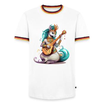 Musicien licorne avec luth doré - T-shirt contrasté Homme - blanc/tricolore - Devant - AI Model Female 172 light (172cm) & AI Model Male 185 light (185cm)