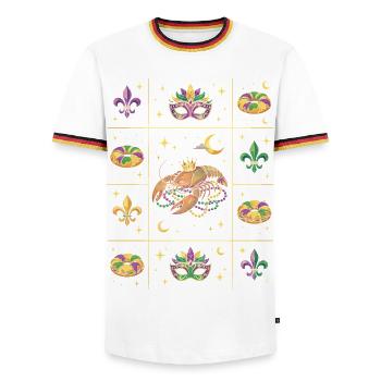 Mardi Gras du Carnaval des Écrevissés - T-shirt contrasté Homme - blanc/tricolore - Devant - AI Model Female 172 light (172cm) & AI Model Male 185 light (185cm)