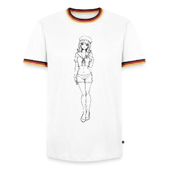 Pin-up Matrosin Marine Retro Look - Männer Kontrast-T-Shirt - Weiß/Dreifarbig - Vorne - AI Model Female 172 light (172cm) & AI Model Male 185 light (185cm)