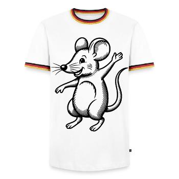 Mouse Dancing Jumping Laughing Jumping Waving Celebrating - Men's Ringer Shirt - white/tricolour - Front - AI Model Female 172 light (172cm) & AI Model Male 185 light (185cm)