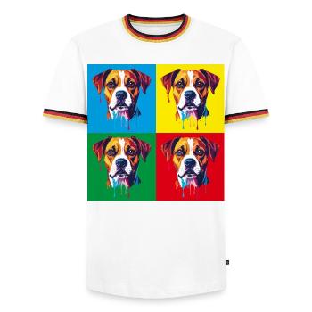 Pop Art Dog Four-Color - Men's Ringer Shirt - white/tricolour - Front - AI Model Female 172 light (172cm) & AI Model Male 185 light (185cm)