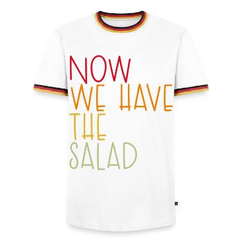Now we have the salad - Männer Kontrast-T-Shirt - Weiß/Dreifarbig - Vorne - AI Model Female 172 light (172cm) & AI Model Male 185 light (185cm)