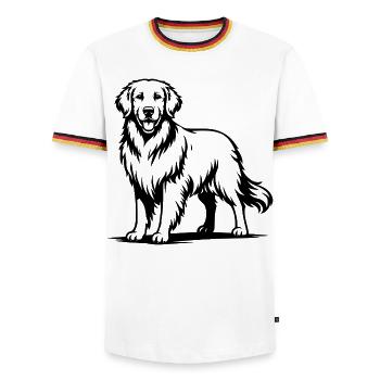 Golden Retriever mit stolzer Pose - Männer Kontrast-T-Shirt - Weiß/Dreifarbig - Vorne - AI Model Female 172 light (172cm) & AI Model Male 185 light (185cm)