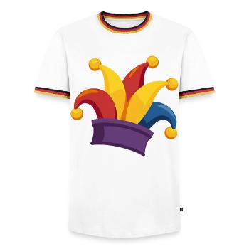 Klassische Narrenkappe für Karneval und Fasching - Männer Kontrast-T-Shirt - Weiß/Dreifarbig - Vorne - AI Model Female 172 light (172cm) & AI Model Male 185 light (185cm)