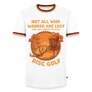 Tous ceux qui errent ne sont pas perdus à la recherche de disques Disque - T-shirt contrasté Homme - blanc/tricolore - Devant - AI Model Female 172 light (172cm) & AI Model Male 185 light (185cm)