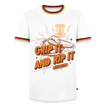 Grip It And Rip It Disc Golf Funny Disc Golf - Men's Ringer Shirt - white/tricolour - Front - AI Model Female 172 light (172cm) & AI Model Male 185 light (185cm)