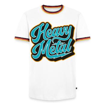 Heavy Metal Retro-Skript - Männer Kontrast-T-Shirt - Weiß/Dreifarbig - Vorne - AI Model Female 172 light (172cm) & AI Model Male 185 light (185cm)