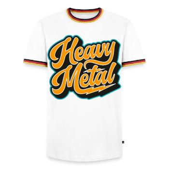 Heavy Metal Bold Script Logo - Männer Kontrast-T-Shirt - Weiß/Dreifarbig - Vorne - AI Model Female 172 light (172cm) & AI Model Male 185 light (185cm)