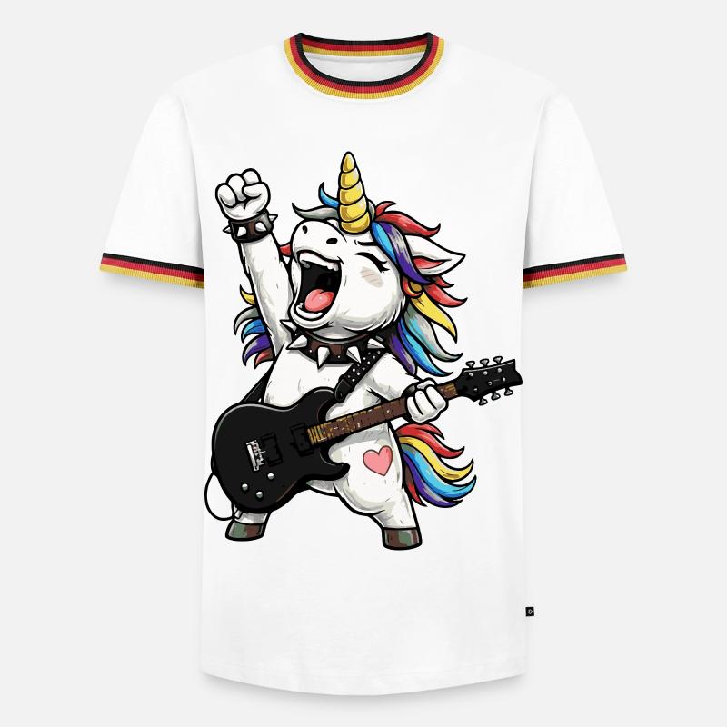 Regenbogen-Einhorn-Rocker - Männer Kontrast-T-Shirt - Weiß/Dreifarbig