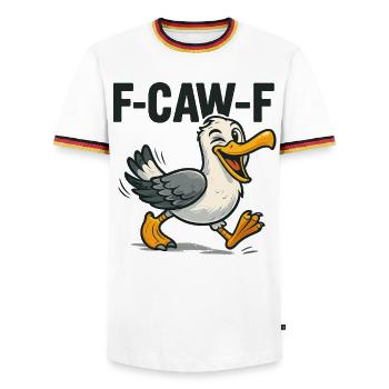 lustige möwe spruch, f caw f - Männer Kontrast-T-Shirt - Weiß/Dreifarbig - Vorne - AI Model Female 172 light (172cm) & AI Model Male 185 light (185cm)