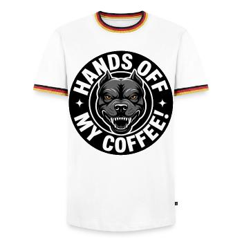 Chemise café drôle avec chien en colère - T-shirt contrasté Homme - blanc/tricolore - Devant - AI Model Female 172 light (172cm) & AI Model Male 185 light (185cm)