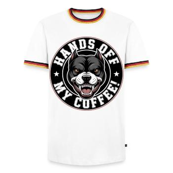 Hands off my coffee - Men's Ringer Shirt - white/tricolour - Front - AI Model Female 172 light (172cm) & AI Model Male 185 light (185cm)