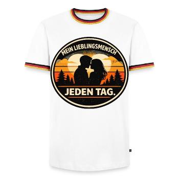 Ma personne préférée, j’aime tous les jours - T-shirt contrasté Homme - blanc/tricolore - Devant - AI Model Female 172 light (172cm) & AI Model Male 185 light (185cm)