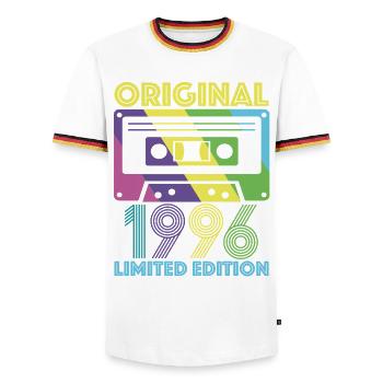 Original 1996 Cassette 30th Anniversary 30 Year Tee - Men's Ringer Shirt - white/tricolour - Front - AI Model Female 172 light (172cm) & AI Model Male 185 light (185cm)