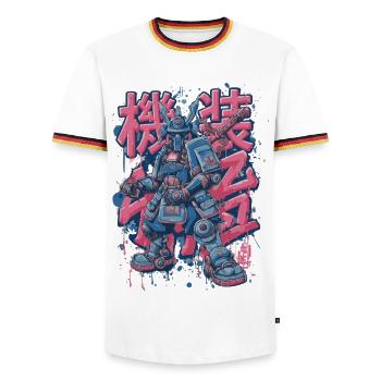 Samurai Mech – Anime Manga Roboter Motiv - Männer Kontrast-T-Shirt - Weiß/Dreifarbig - Vorne - AI Model Female 172 light (172cm) & AI Model Male 185 light (185cm)