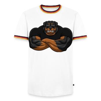 Rottweiler Security – The toughest bouncer - Men's Ringer Shirt - white/tricolour - Front - AI Model Female 172 light (172cm) & AI Model Male 185 light (185cm)