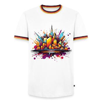 Colorful City Silhouette Explosion - Men's Ringer Shirt - white/tricolour - Front - AI Model Female 172 light (172cm) & AI Model Male 185 light (185cm)