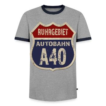 A40 - Ruhr area - Men's Ringer Shirt - grey/navy  - Front - AI Model Female 172 light (172cm) & AI Model Male 178 light (178cm)