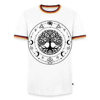 Arbre de Vie sacré - T-shirt contrasté Homme - blanc/tricolore - Devant - AI Model Female 172 light (172cm) & AI Model Male 185 light (185cm)
