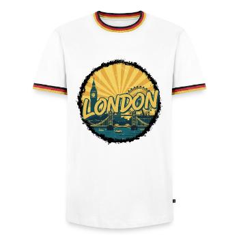 London City Skyline Tower Bridge Retro Badge - Men's Ringer Shirt - white/tricolour - Front - AI Model Female 172 light (172cm) & AI Model Male 185 light (185cm)