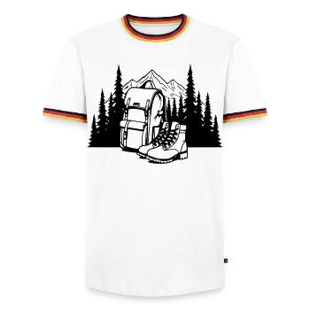 Absolute black, where it all begins - Men's Ringer Shirt - white/tricolour - Front - AI Model Female 172 light (172cm) & AI Model Male 185 light (185cm)