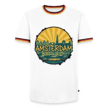 Emblème rétro vintage de la skyline de la ville d’Amsterdam - T-shirt contrasté Homme - blanc/tricolore - Devant - AI Model Female 172 light (172cm) & AI Model Male 185 light (185cm)