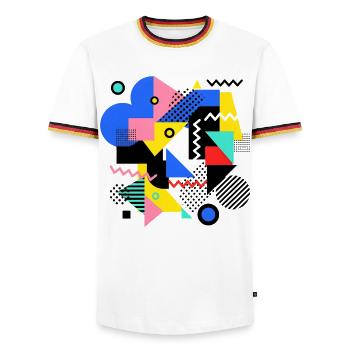 Geometric Color Explosion Pop Art - Men's Ringer Shirt - white/tricolour - Front - AI Model Female 172 light (172cm) & AI Model Male 185 light (185cm)