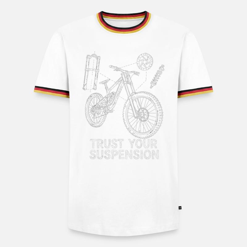 Downhill MTB Exploded Drawing – Suspension Art - Men's Ringer Shirt - white/tricolour