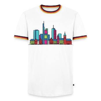 Ligne de la ligne de la skyline de la ville de Francfort - T-shirt contrasté Homme - blanc/tricolore - Devant - AI Model Female 172 light (172cm) & AI Model Male 185 light (185cm)