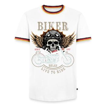 Biker Rules - Since 1997 - Live to Ride - Männer Kontrast-T-Shirt - Weiß/Dreifarbig - Vorne - AI Model Female 172 light (172cm) & AI Model Male 185 light (185cm)